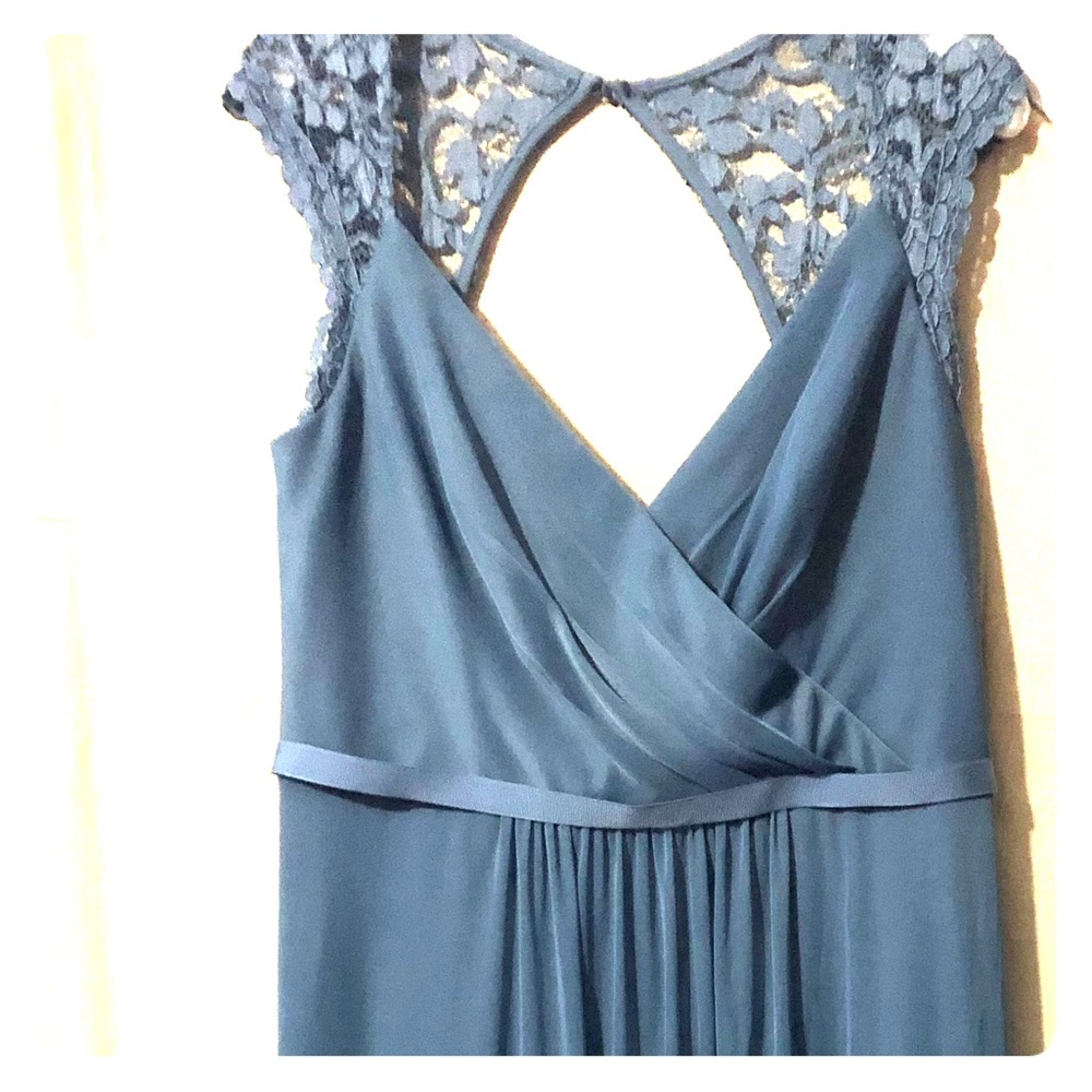 David’s bridal slate blue bridesmaid dress